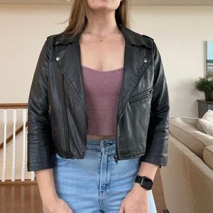 Cropped Vegan Leather Jacket